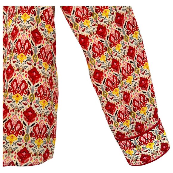 Alice + Olivia Willa Silk Piped Trim Print Blouse Red Multi Designer S - Picture 5 of 12